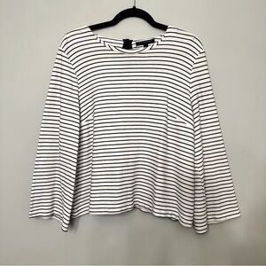 Banana Republic 100% cotton Flowy Blouse White and Navy Stripes Bow Size Large